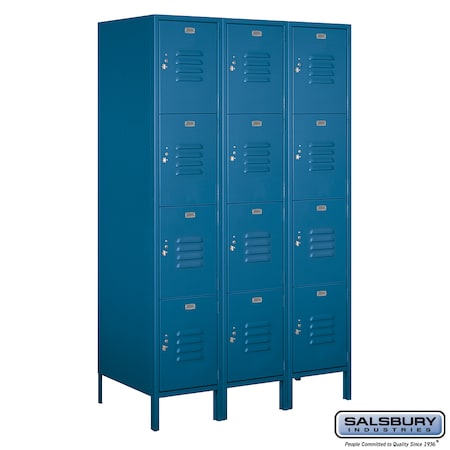 Salsbury Industries 4 Tier Metal Locker, 54"Wx78"Hx21"D, 12 Door, Blue, Unassembled 18-54361BL-U